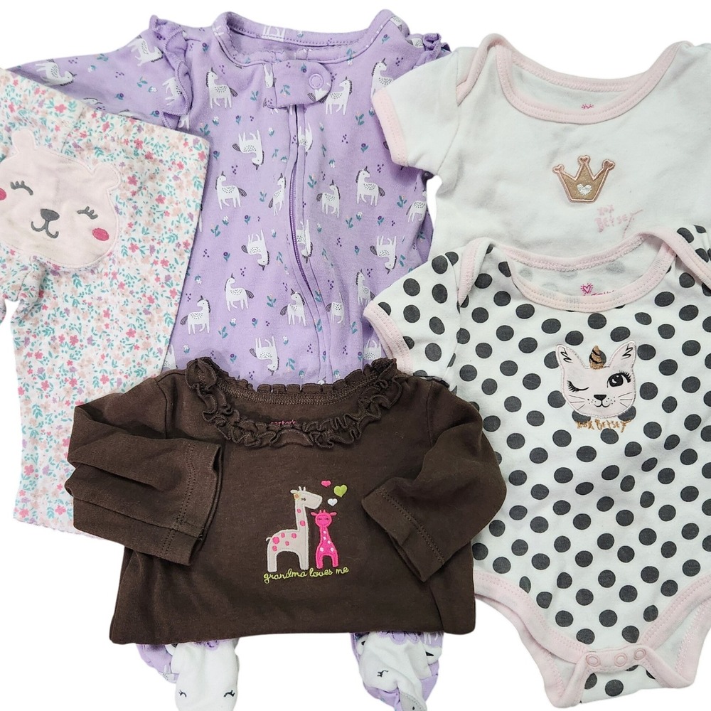 Baby 0-3 Month Lot of 5 items‎ Pajamas, Bodysuits Carters Betsey Johnson Baby